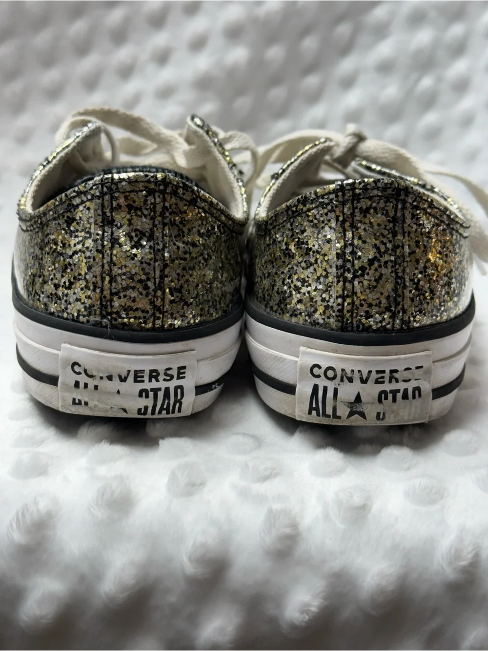 Converse Kids' All Star Low Top Gold, Black, and Silver Glitter Sneakers 4